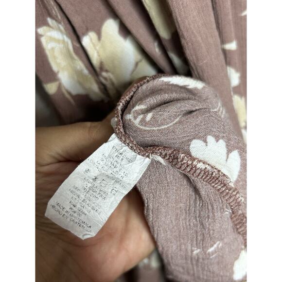 Calista Mauve Cream Floral Midi Dress Pockets Ruffle Detail FeminineSize Medium - Picture 5 of 8